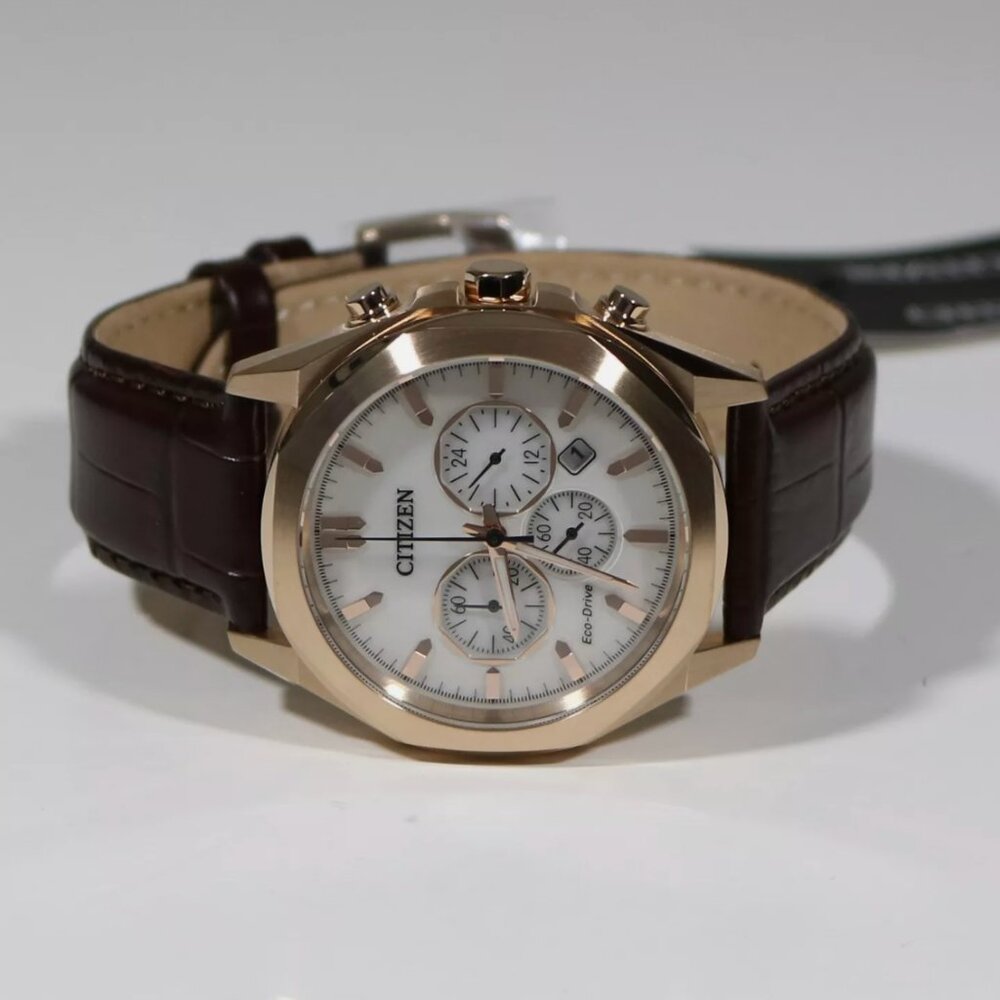 Citizen Rose Gold Tone Leather Strap Men's Chronograph Watch